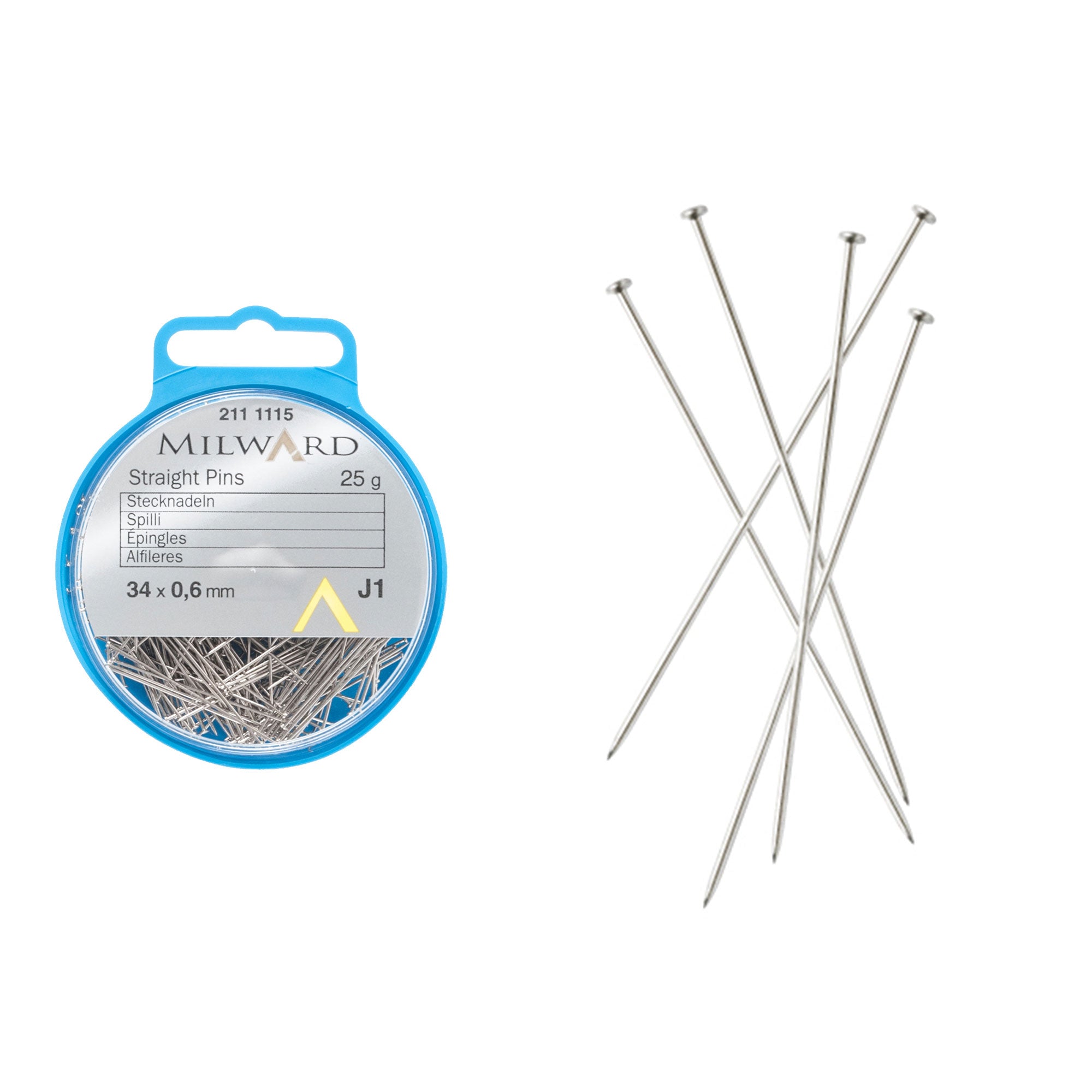 סיכות תפירה מקצועיות מפלדה כסף 34x0.65 מ"מ, 25 גרם