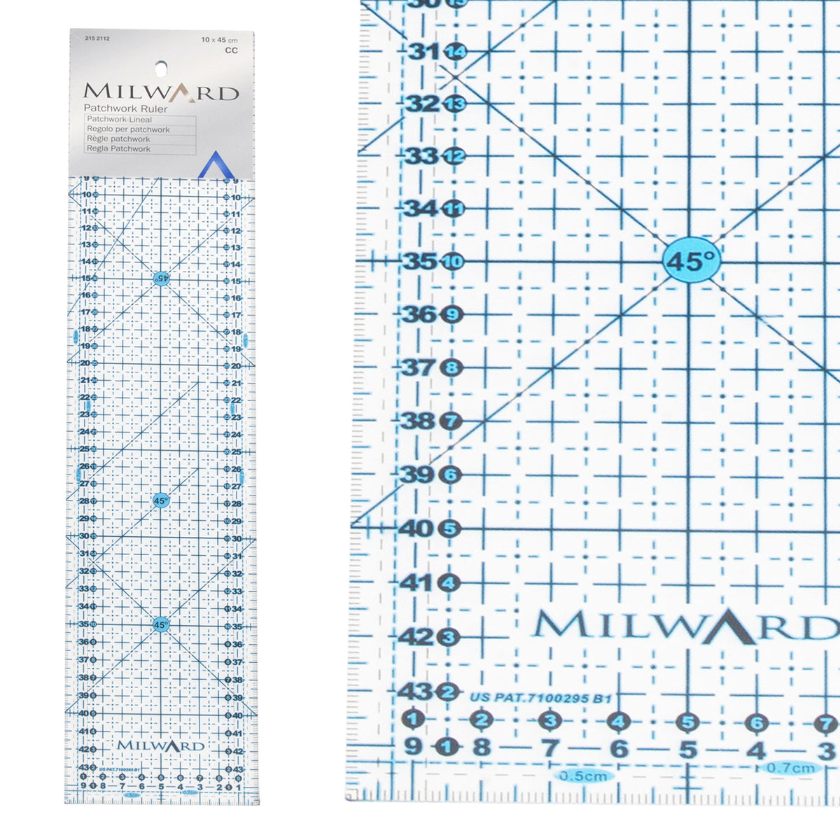 סרגל לעבודות תפירה וטלאים Patchwork 10×45 cm