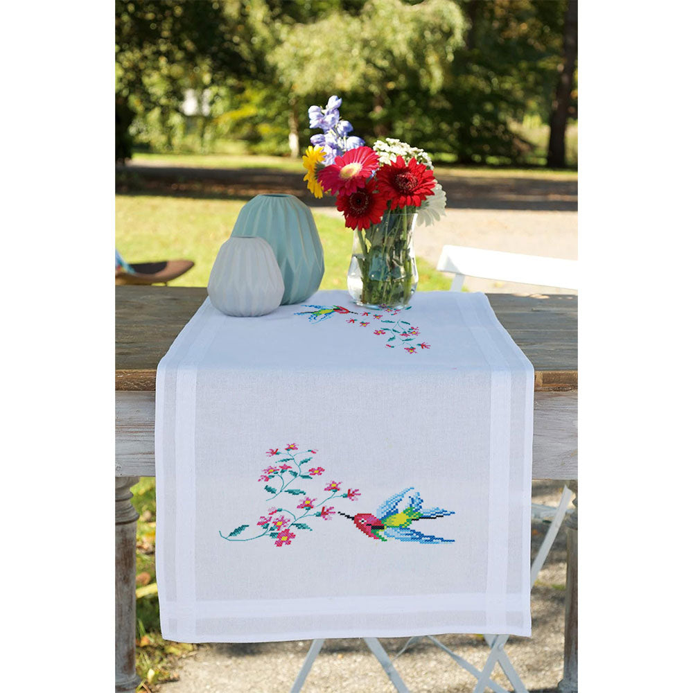 מפת ראנר ״ציפורים ופרחים״ - ערכת רקמה איקסים פשוטה 40X100 ס״מ 609.9093