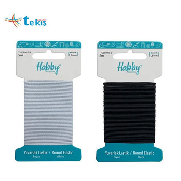 גומי עגול לבן/שחור, חבילה 5 מטר