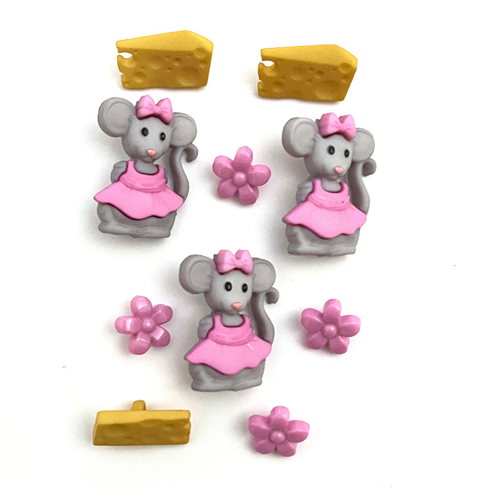 עכבר בשמלה ורודה - כפתורים מעוצבים