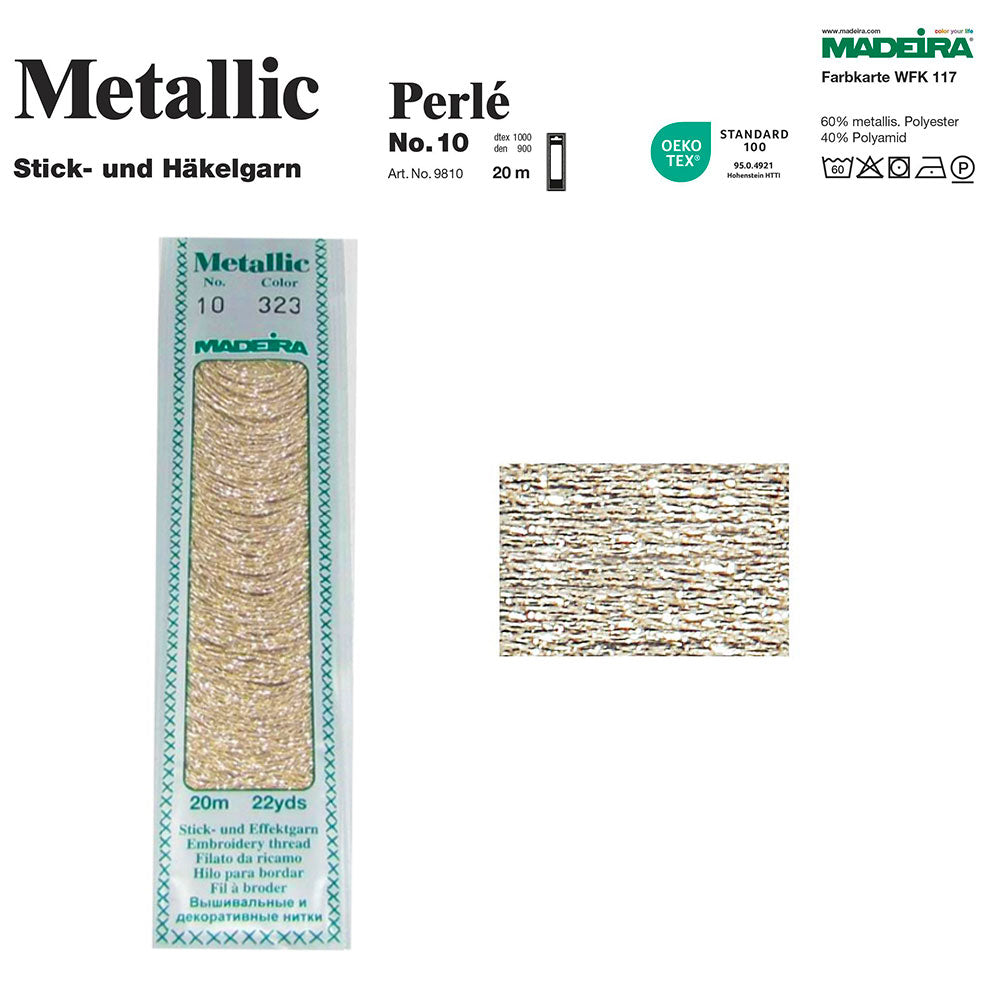 חוט זהב מטאלי נוצץ MADEIRA N10 – אורך 20 מטר | לרקמה, סריגה ועבודות יד