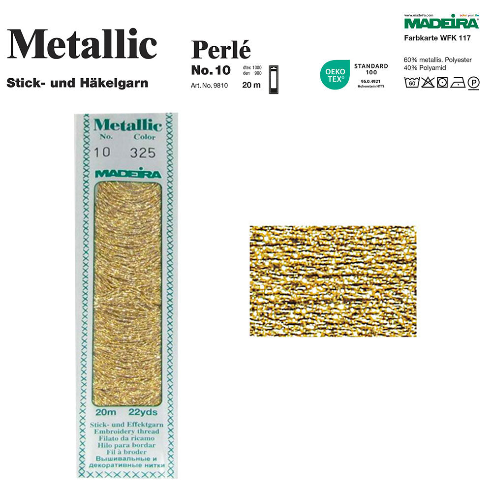 חוט זהב מטאלי נוצץ MADEIRA N10 – אורך 20 מטר | לרקמה, סריגה ועבודות יד