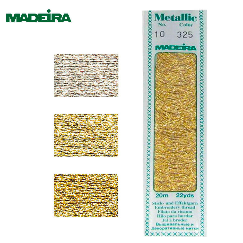 חוט זהב מטאלי נוצץ MADEIRA N10 – אורך 20 מטר | לרקמה, סריגה ועבודות יד