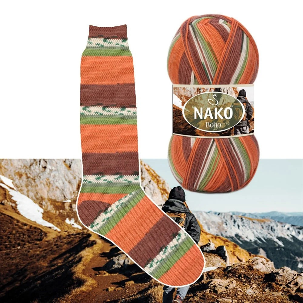 חוטי צמר צבעוני לסריגת גרביים BOHO DESEN
