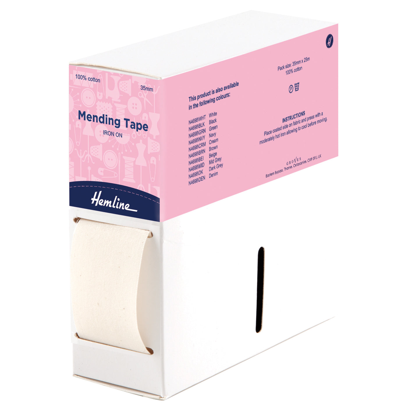 סרט תיקון נדבק בגיהוץ רוחב 35 מ״מ, כותנה