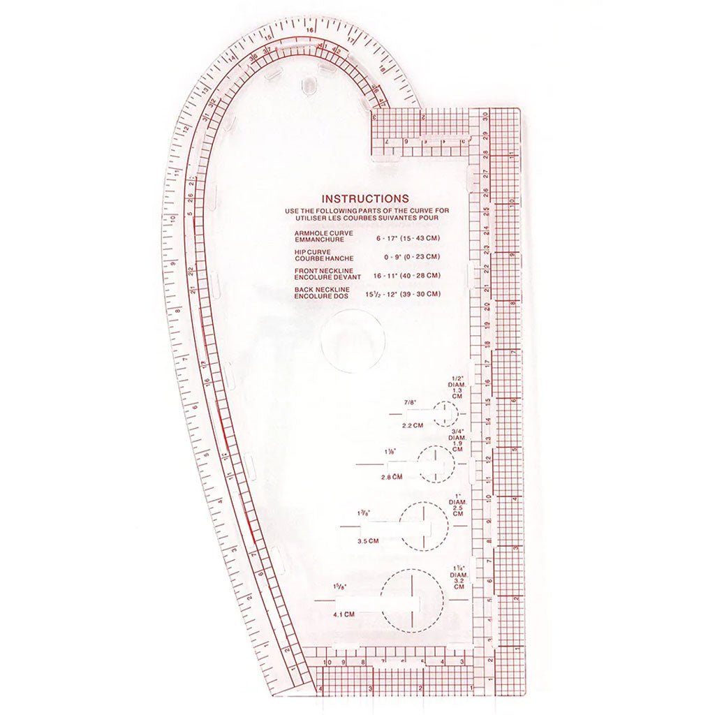 סרגל עקומות שקוף לגזרות ותפירה 35X19 ס״מ