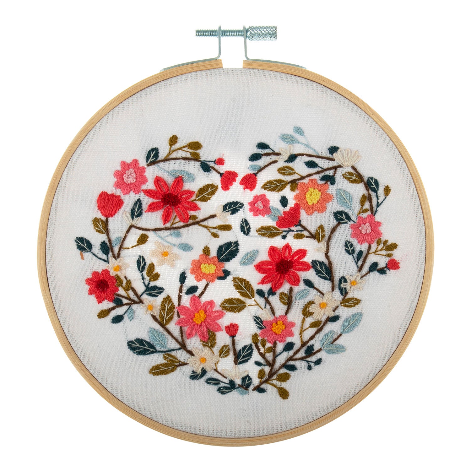 ערכת רקמה עם חישוק – לב פרחוני