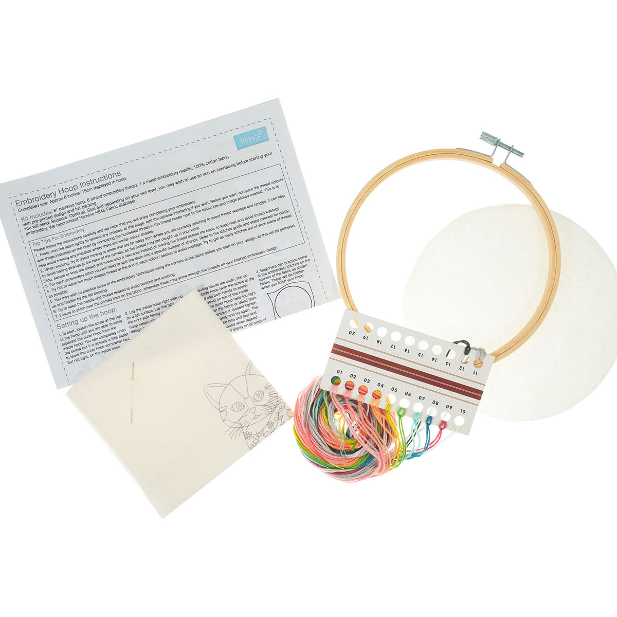 ערכת רקמה עם חישוק – חתול חמוד פרחוני