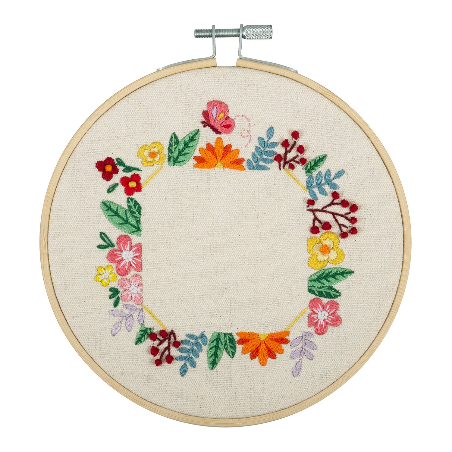 ערכת רקמה עם חישוק – מסגרת פרחונית לתמונה