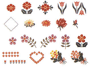 דוגמאות רקמה למכונת רקמה קובץ  פרחים רקמת צלבים