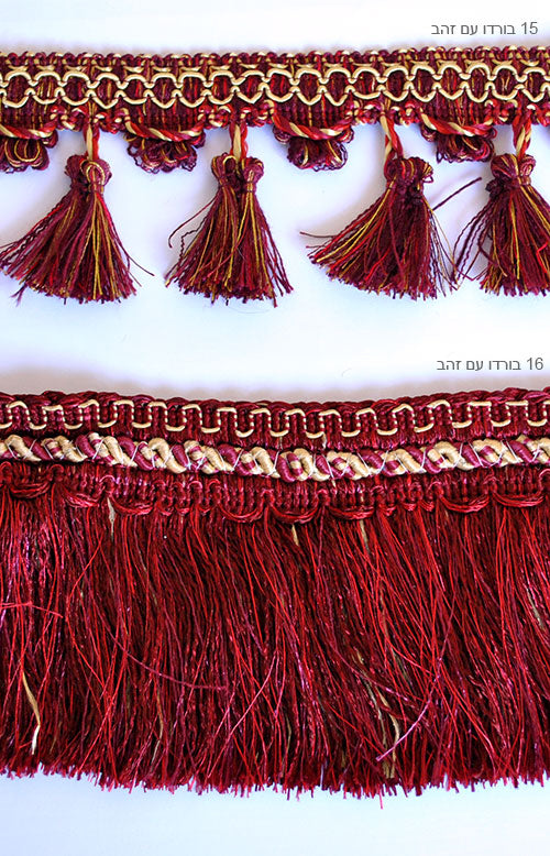 פרנזים לוילון בגווני בורדו עם זהב