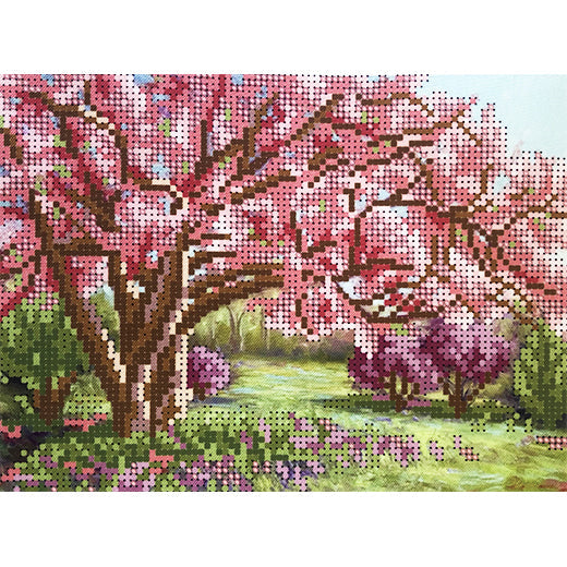 ערכת רקמה מודפס עם חרוזים פריחת הדובדבן AS042