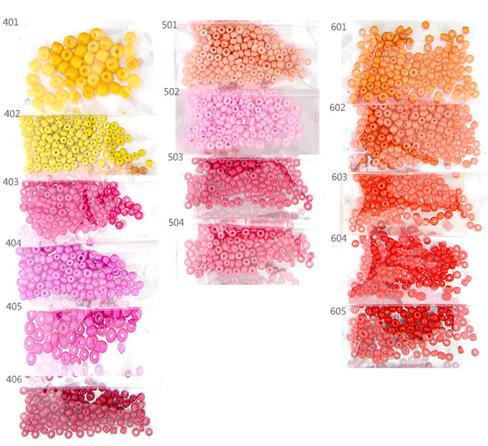 חרוזים לעבודת יד אדום ורוד צהוב כתום