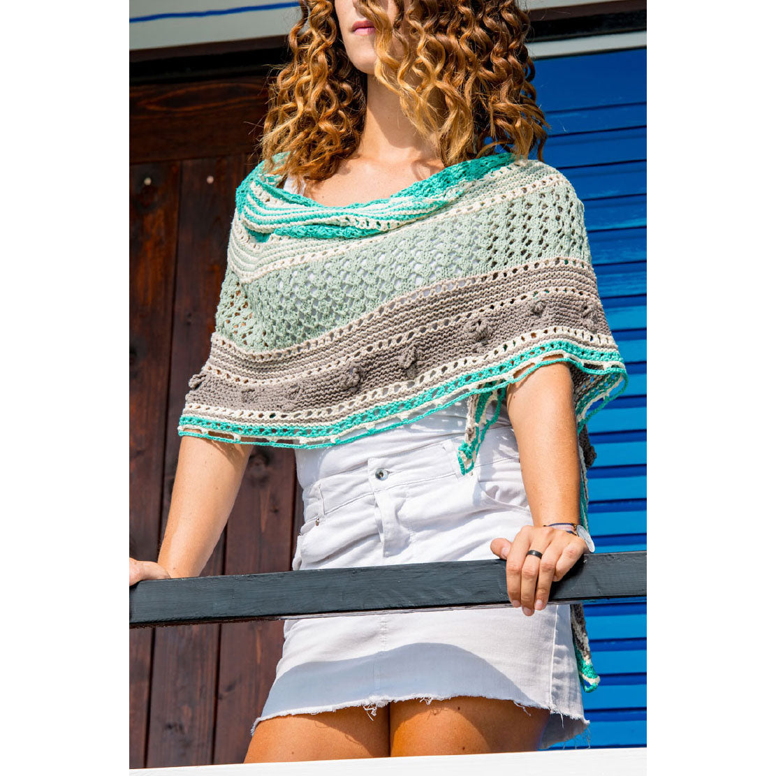 שאל תחרה טורקיז עם אפור