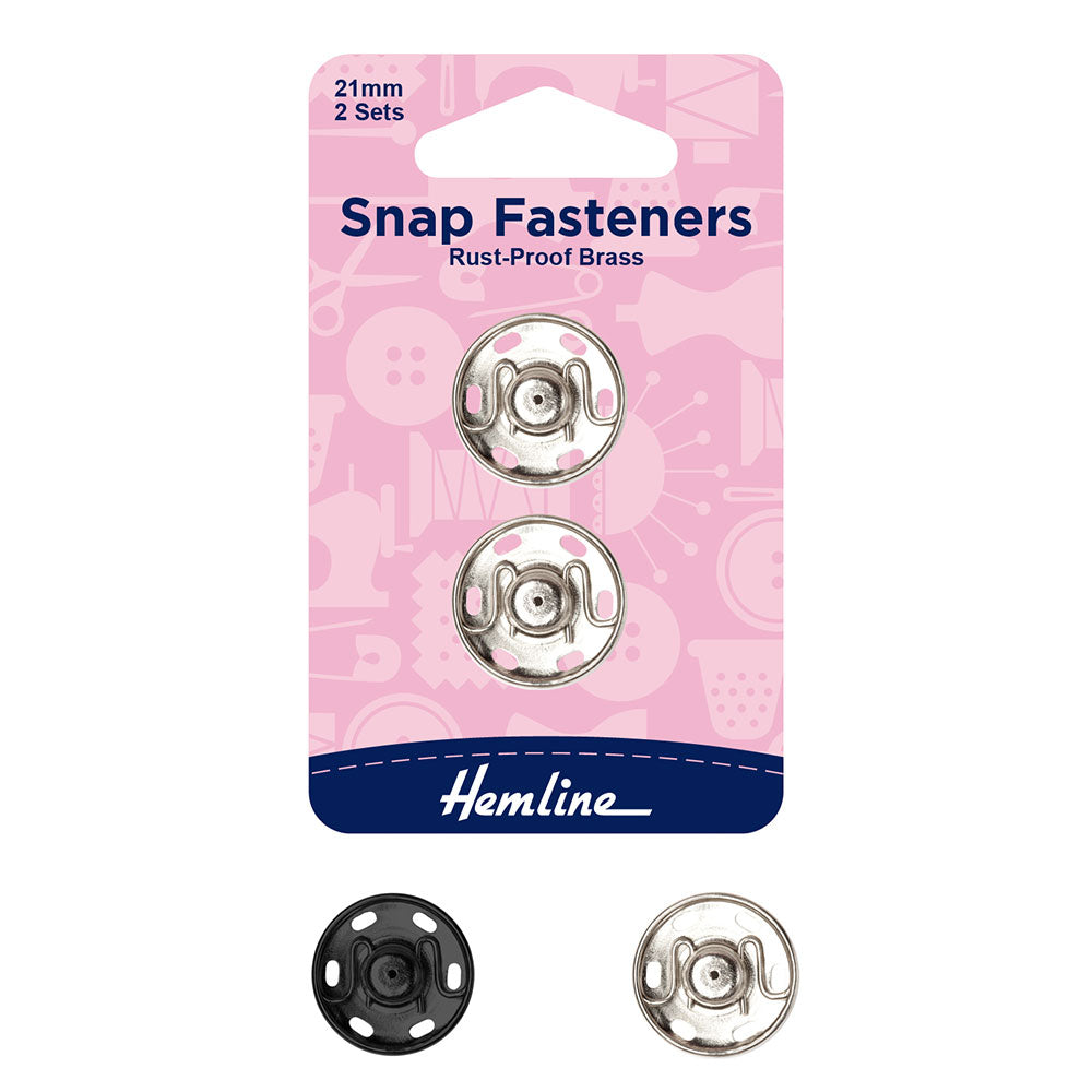 לחצניות תפירה פליז 21 מ"מ כסף/שחור, 2 זוגות