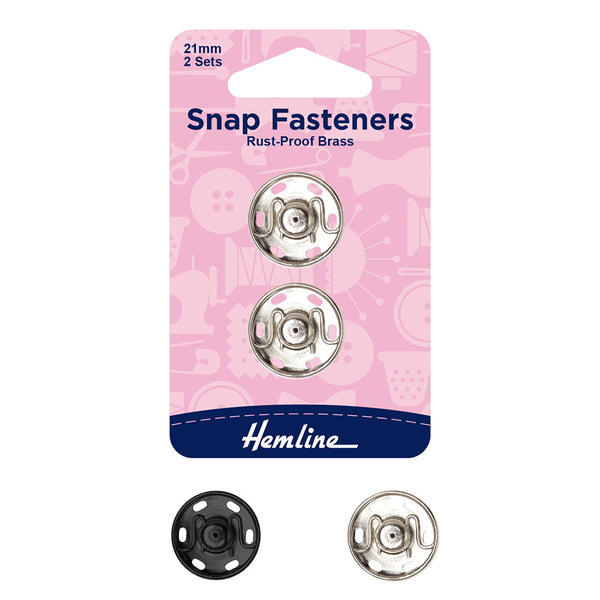 לחצניות תפירה פליז 21 מ"מ כסף/שחור, 2 זוגות