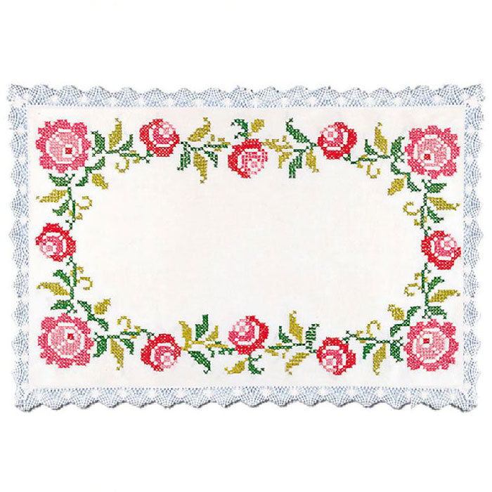 מפית לרקמת איקסים בסגנון ורדים לשולחן השבת 35X55 ס״מ 1022.8774