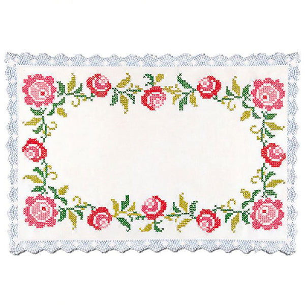 מפית לרקמת איקסים בסגנון ורדים לשולחן השבת 35X55 ס״מ 1022.8774