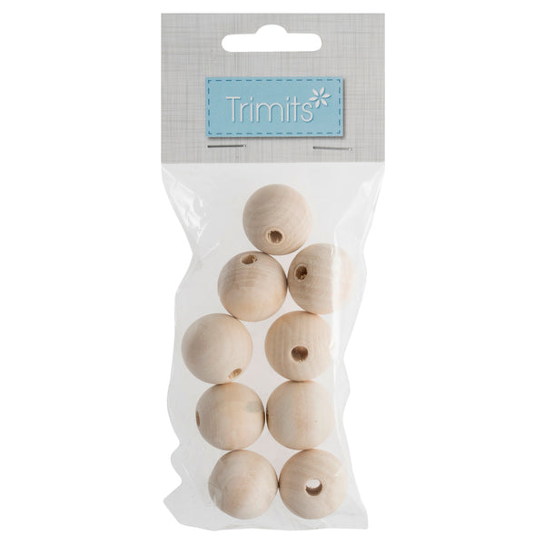 חרוזי יצירה עץ עגול 2.5 ס"מ עם חור 5 מ"מ חבילה 9 יח׳