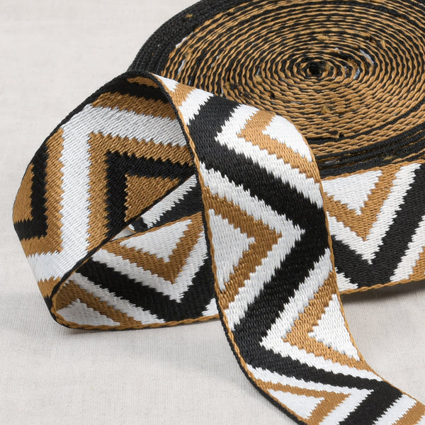 סרט רצועות אריג לתיקים – בז׳/שחור, רוחב 38 מ״מ