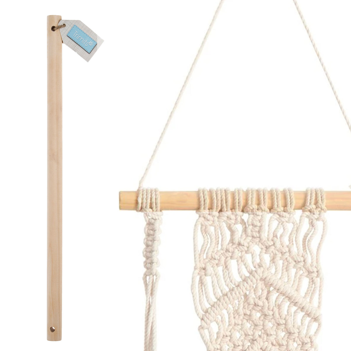 מקל עץ טבעי לתליית מקרמה וקישוטי קיר - ‎30 ס״מ, קוטר ‎15 מ״מ