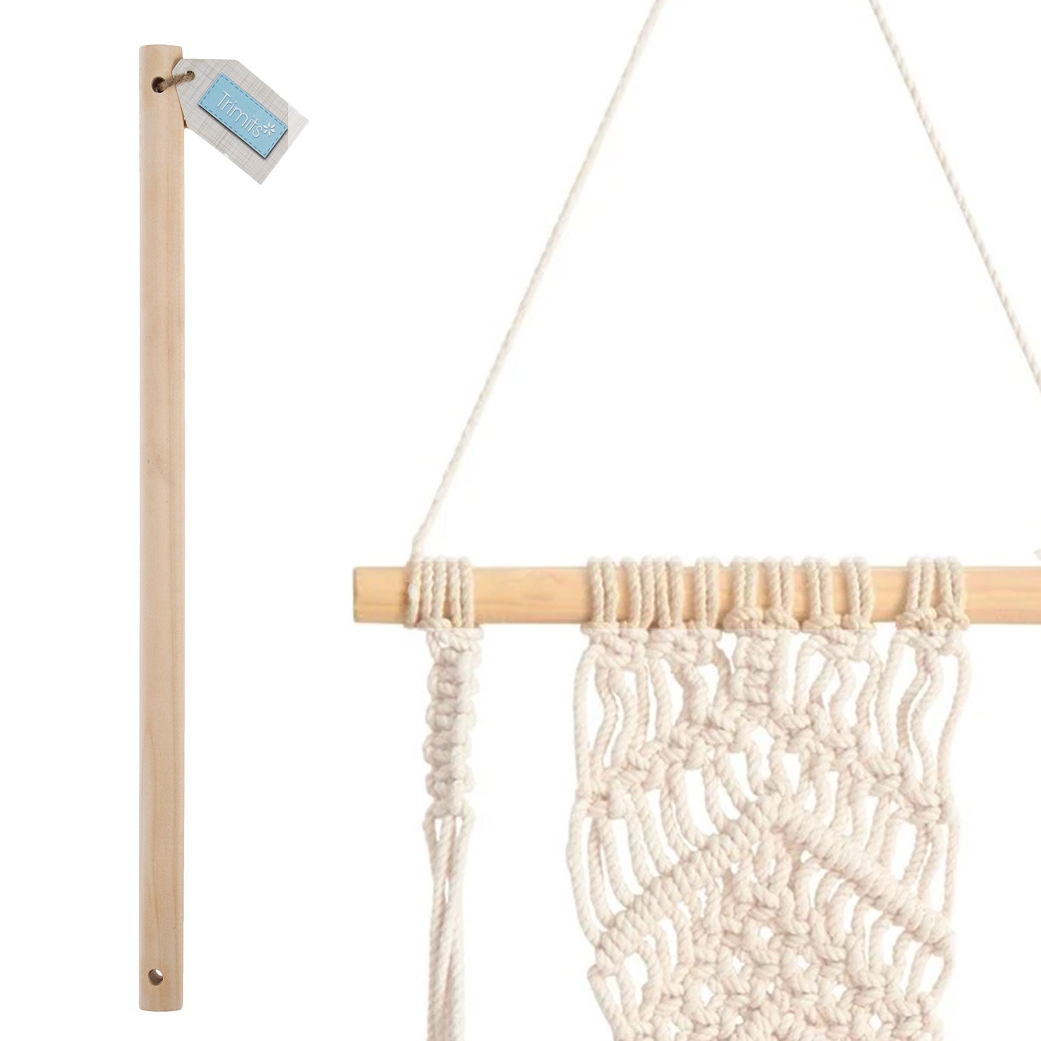 מקל עץ טבעי לתליית מקרמה וקישוטי קיר - ‎30 ס״מ, קוטר ‎15 מ״מ