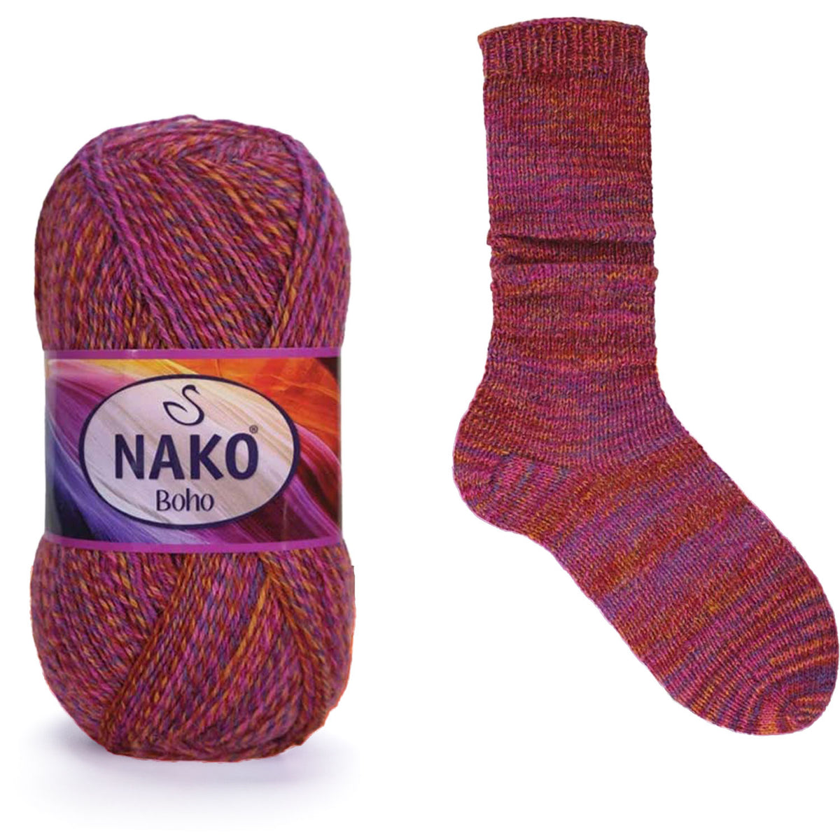 חוטי צמר צבעוני לסריגת גרביים BOHO DESEN