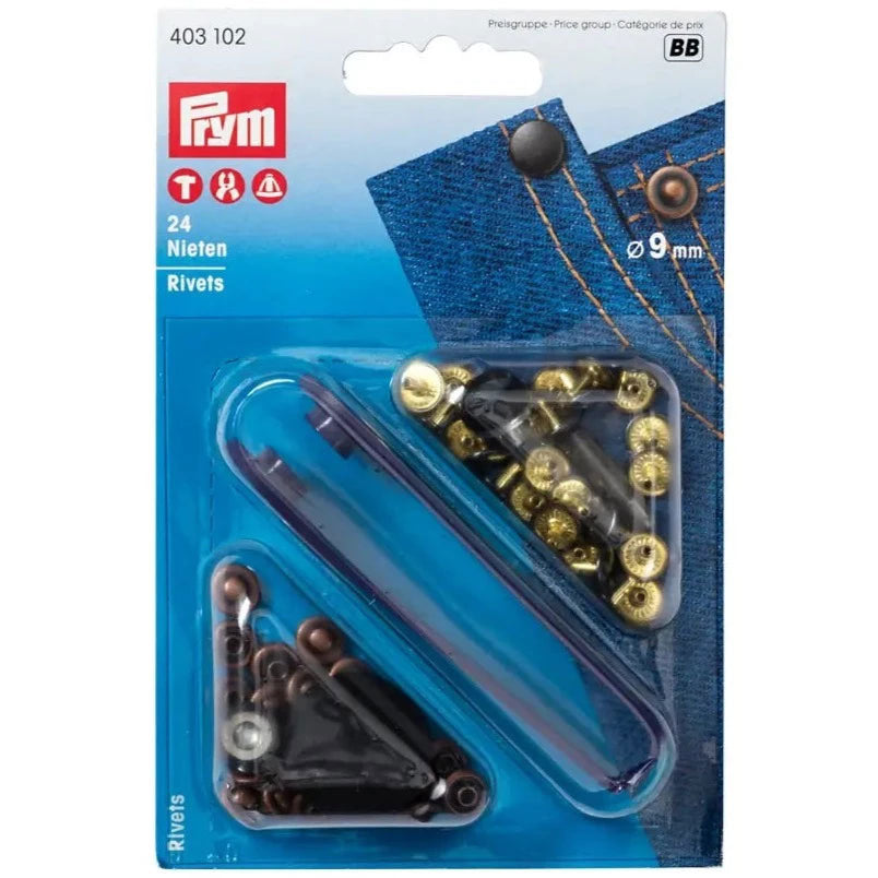 ניטים לגנס כסף ופלדה/נחושת ושחור 9 מ״מ