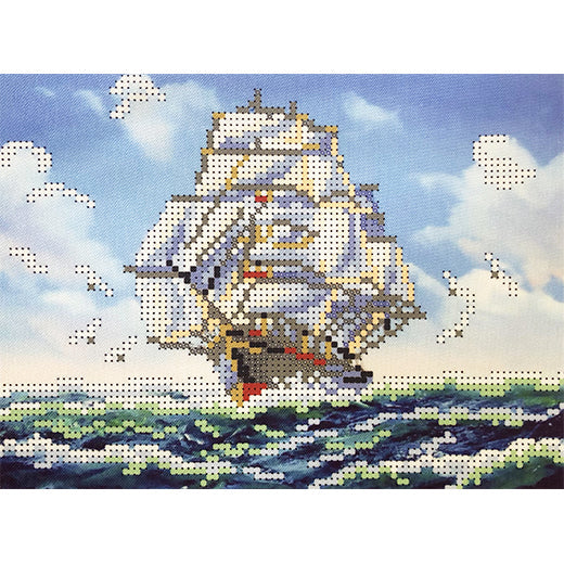 ערכת רקמה מודפס עם חרוזים ספינה בלב ים AS062