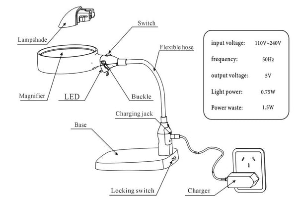 8X זכוכית מגדלת עם נורות לד, הגדלה