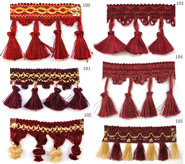 פרנזים לוילון בגווני בורדו ואדום